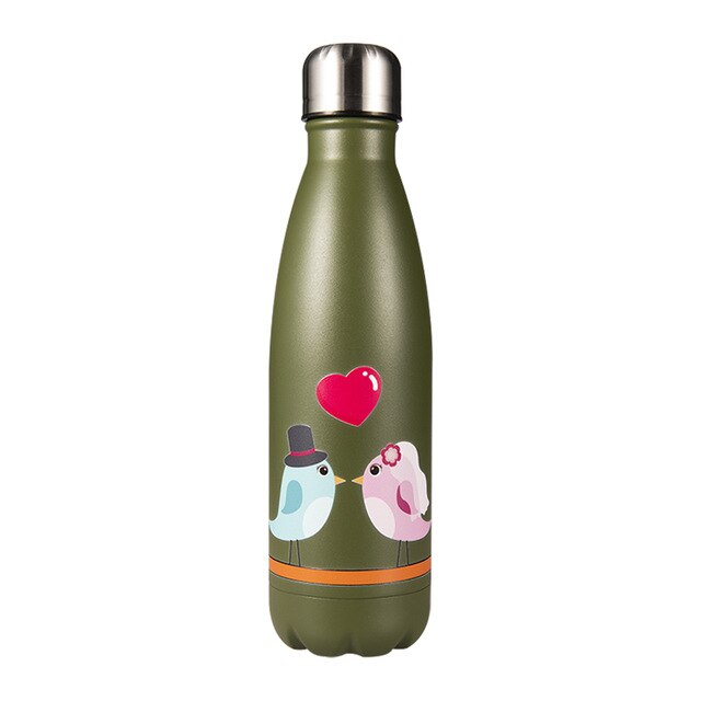 Gourde Inox Couple Hibou sur fond Kaki Mat