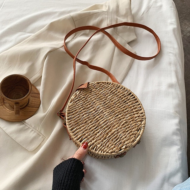 Sac Rond Paille Little Cross Lune | Bambou Calme
