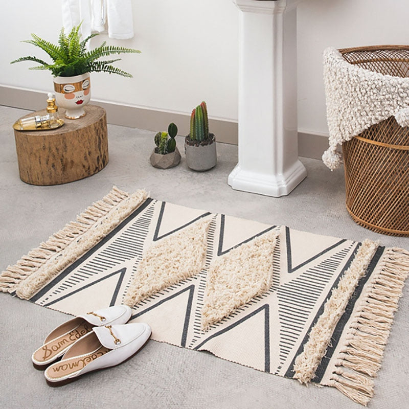 Tapis MinMarocco tricots 100% Coton tissés main | Bambou Calme