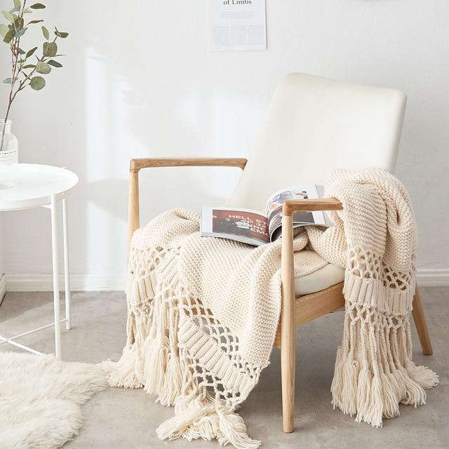 Plaids PompomCocooning tricotés main | Bambou Calme