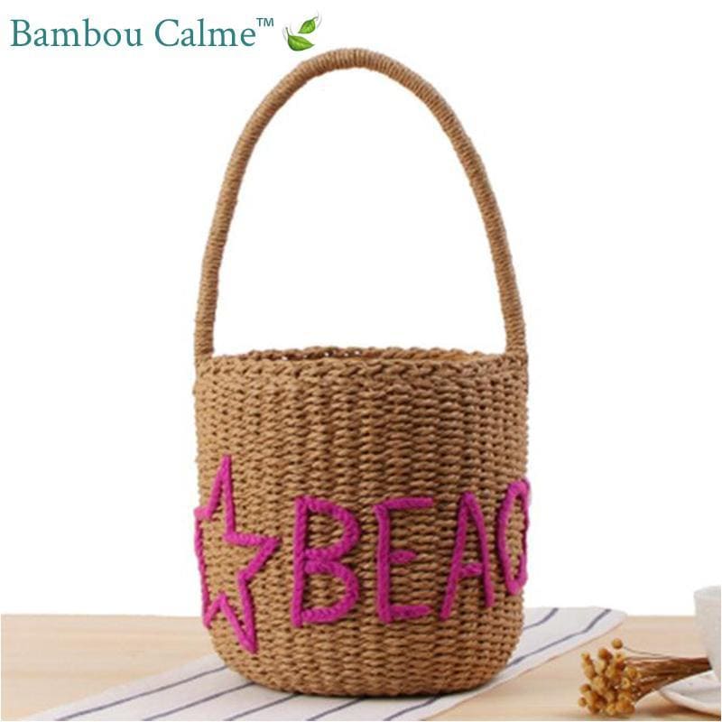Cabas Paille Rose Beach | Bambou Calme