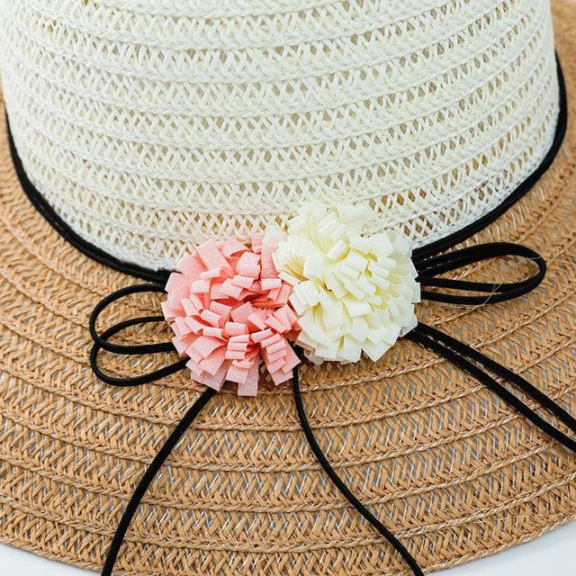 Chapeau de Paille Beige avec Fleurs La Pauline | Bambou Calme