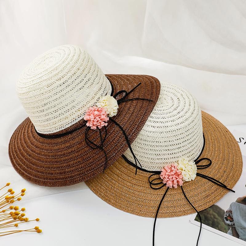 Chapeau de Paille Beige avec Fleurs La Pauline | Bambou Calme