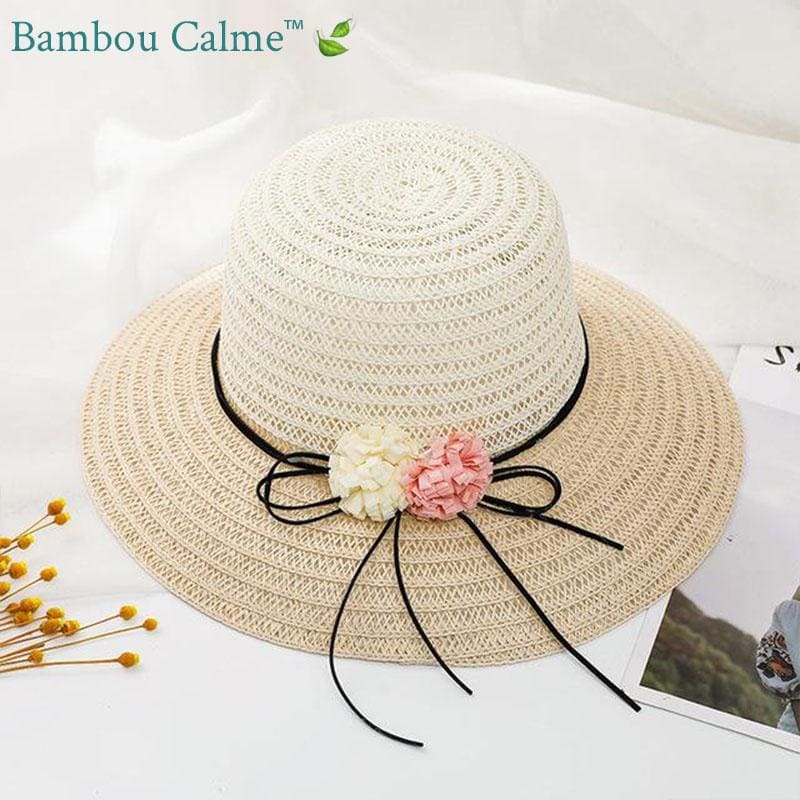 Chapeau de Paille Beige avec Fleurs La Pauline | Bambou Calme