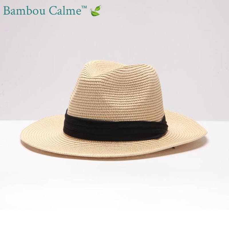 Chapeau de Paille Beige avec Ruban Noir La Tropézienne | Bambou Calme