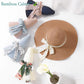 Chapeau de Paille Beige avec ruban Jaune à pois blanc | Bambou Calme