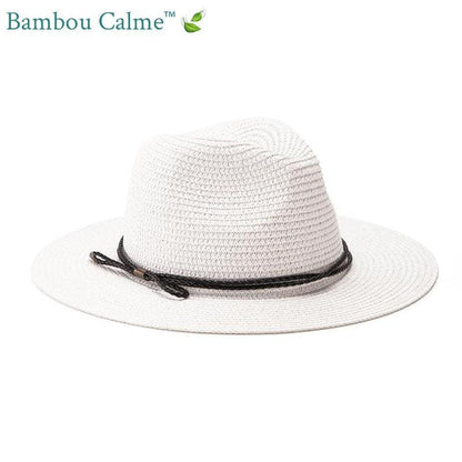 Chapeau de Paille Blanc avec Lanière Marron La Tropézienne | Bambou Calme