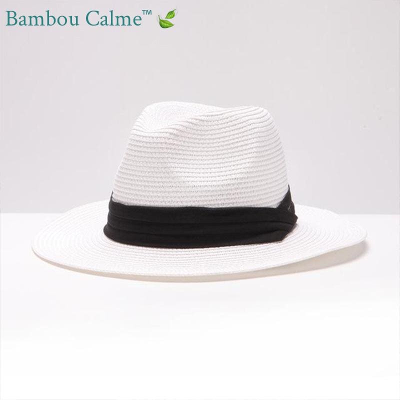 Chapeau de Paille Blanc avec Ruban Noir La Tropézienne | Bambou Calme
