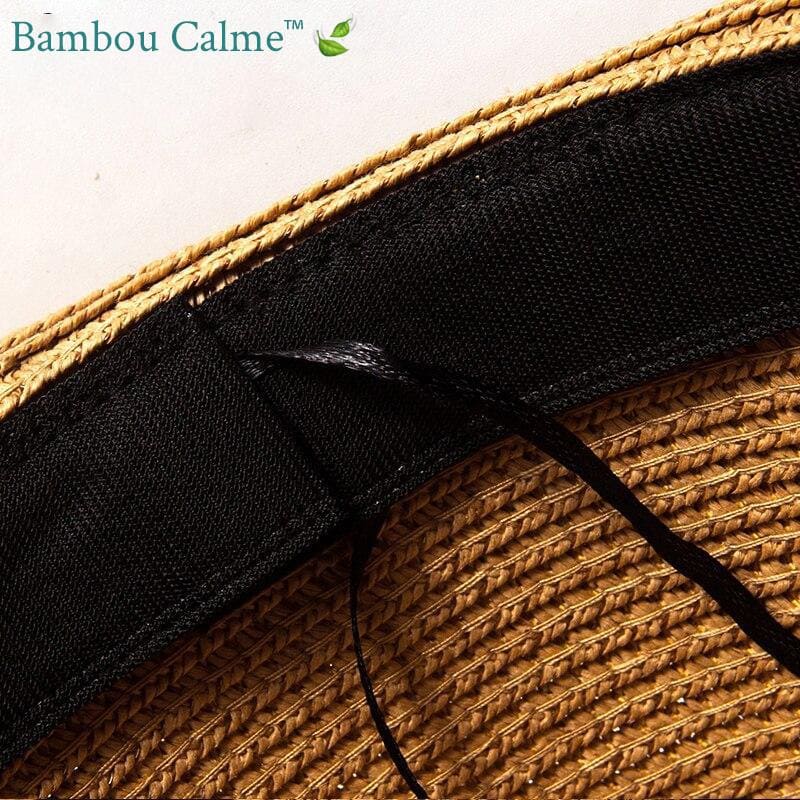 Chapeau de Paille Blanc avec Ruban Noir La Tropézienne | Bambou Calme