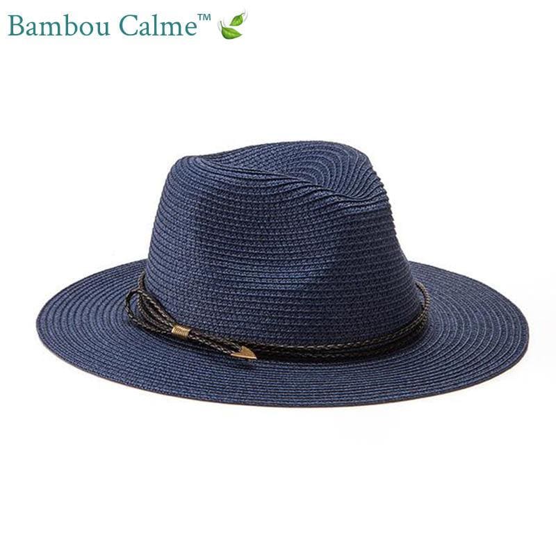 Chapeau de Paille Bleu avec Lanière Noir La Tropézienne | Bambou Calme