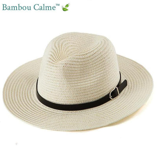 Chapeau de Paille Crème avec Lanière Cuir La Tropézienne | Bambou Calme