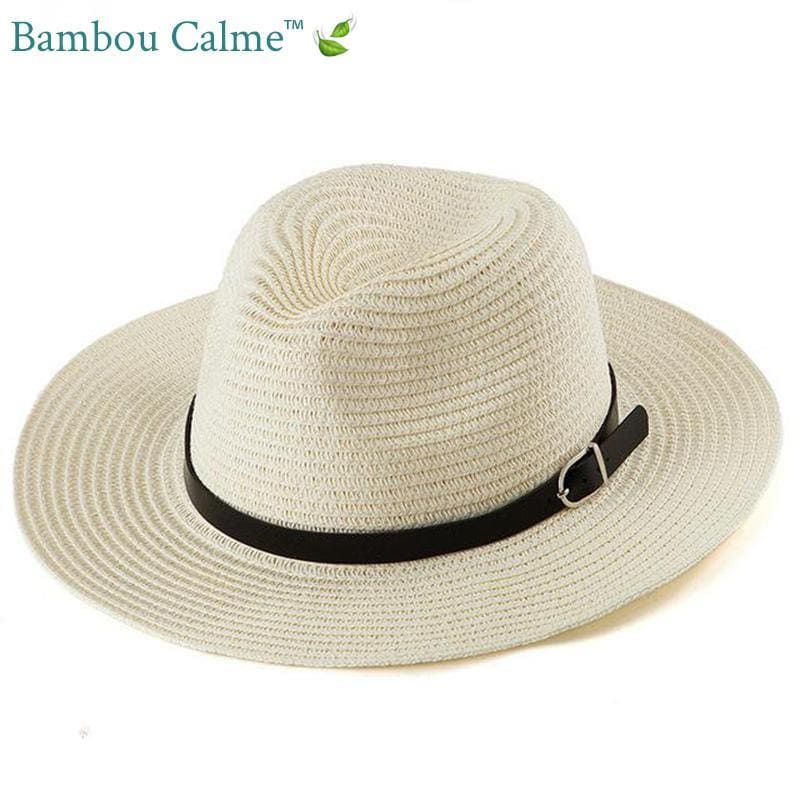 Chapeau de Paille Crème avec Lanière Cuir La Tropézienne | Bambou Calme