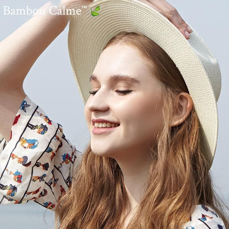 Chapeau de Paille Crème avec Lanière Cuir La Tropézienne | Bambou Calme