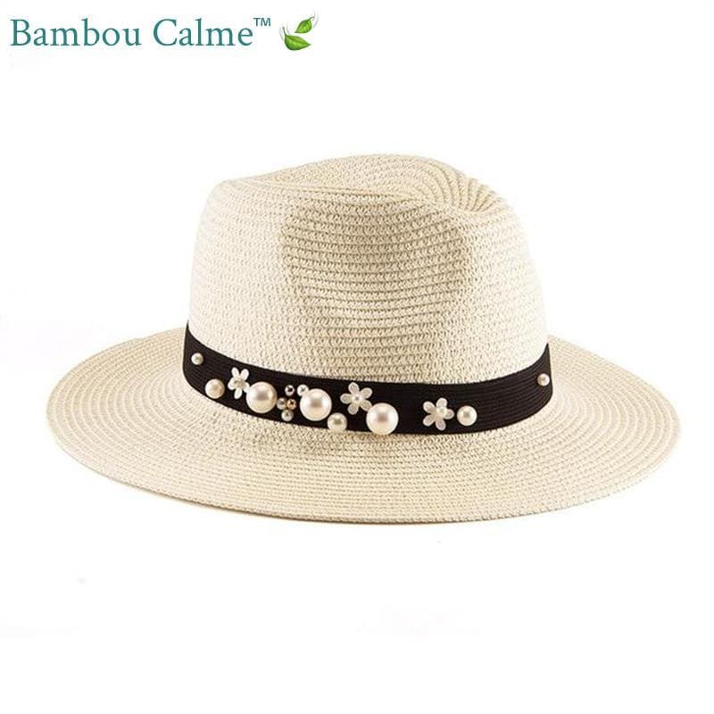 Chapeau de Paille Crème avec Lanière Fleurs La Tropézienne | Bambou Calme