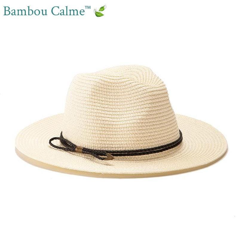 Chapeau de Paille Crème avec Lanière Marron La Tropézienne | Bambou Calme