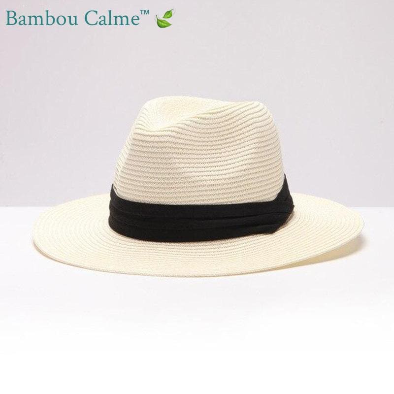 Chapeau de Paille Crème avec Ruban Noir La Tropézienne | Bambou Calme