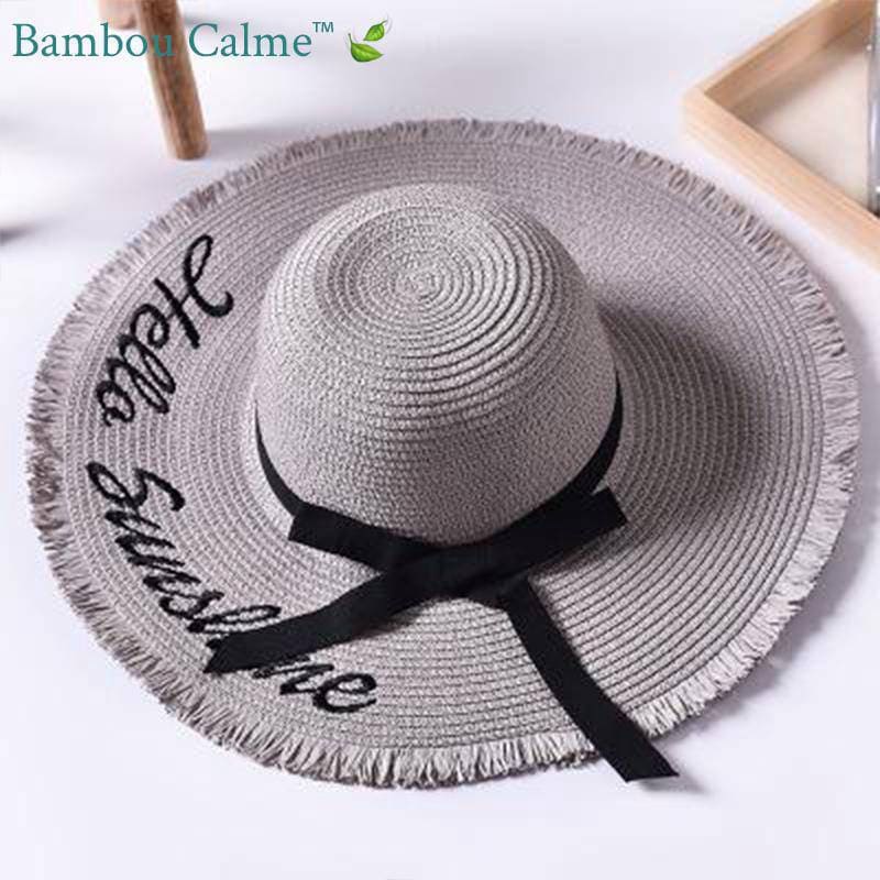 Chapeau de Paille Hello Sunshine Gris | Bambou Calme