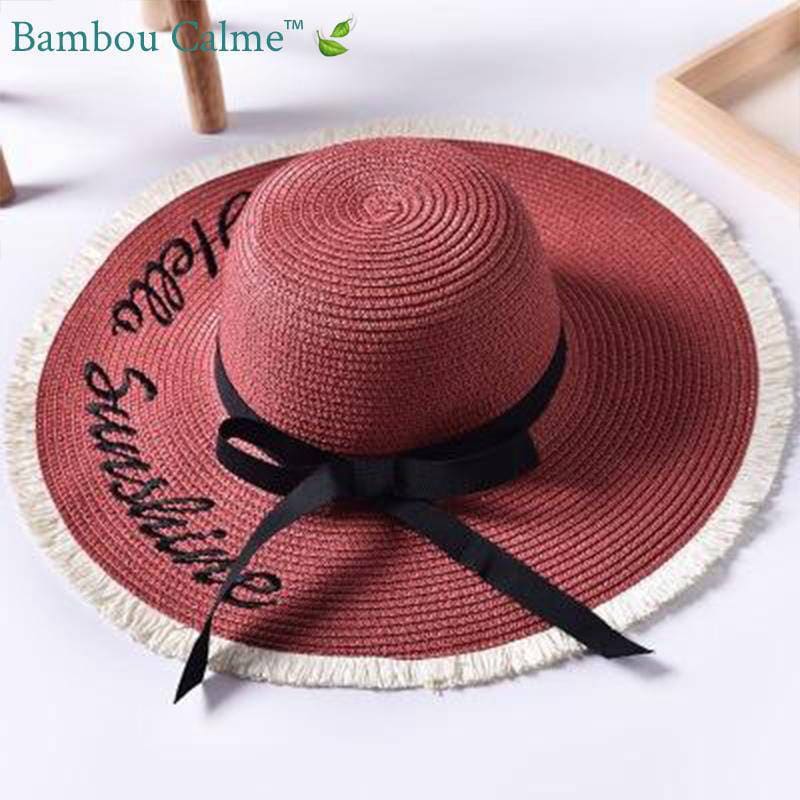 Chapeau de Paille Rouge Hello Sunshine | Bambou Calme