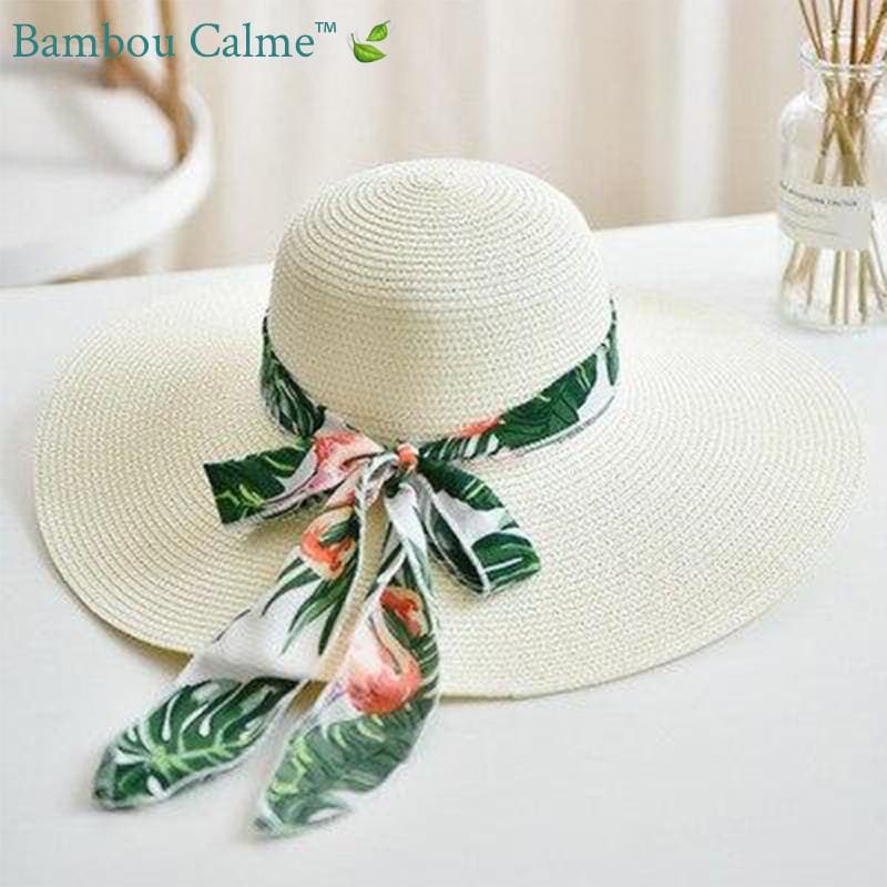 Chapeau de Paille Lait avec ruban Tropical | Bambou Calme