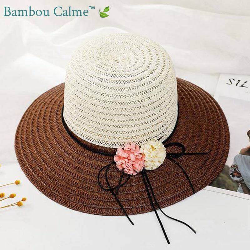 Chapeau de Paille Marron avec Fleurs La Pauline | Bambou Calme