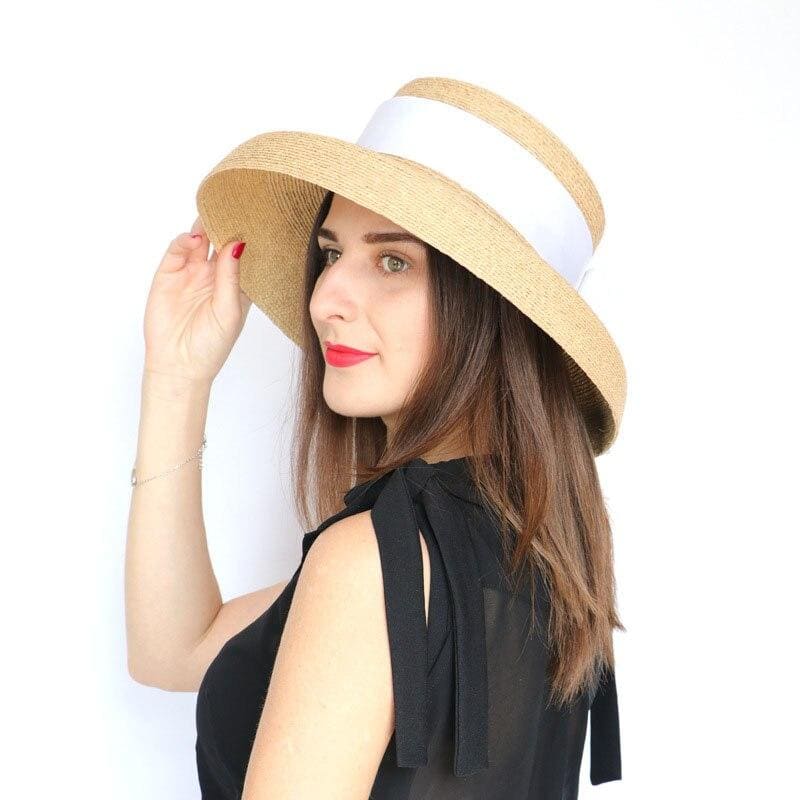 Chapeau de Paille Nature avec Ruban Blanc Temply | Bambou Calme