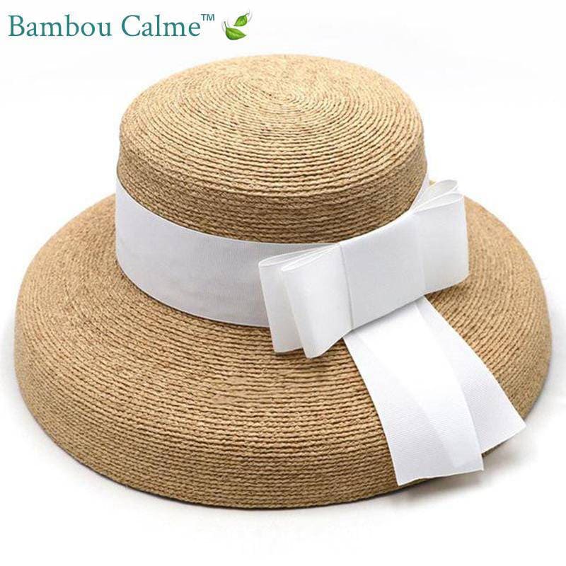 Chapeau de Paille Nature avec Ruban Blanc Temply | Bambou Calme