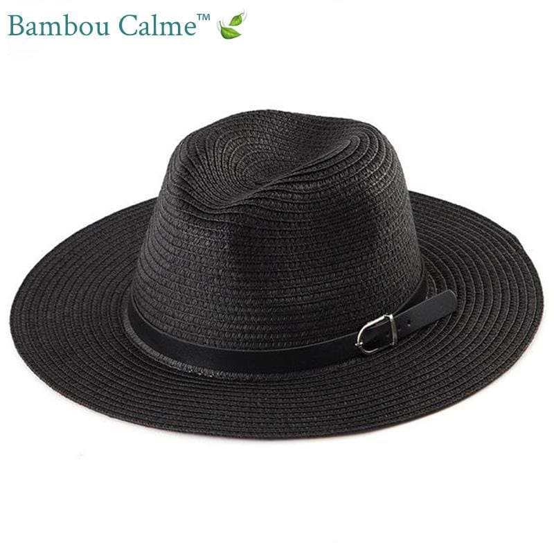 Chapeau de Paille Noir avec Lanière Cuir La Tropézienne | Bambou Calme