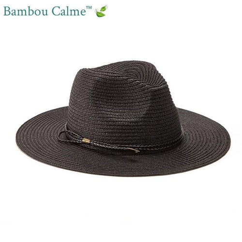 Chapeau de Paille Noir avec Lanière Noir La Tropézienne | Bambou Calme