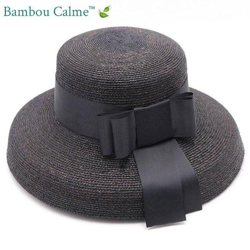 Chapeau de Paille Noir avec Ruban Noir Temply | Bambou Calme