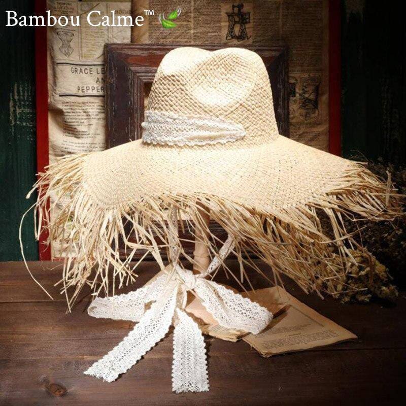 Chapeau de Paille Paysan avec Ruban Dentelle La Tahitienne | Bambou Calme