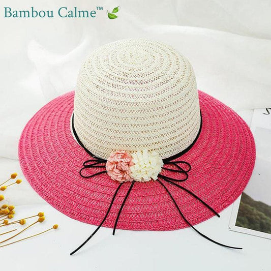 Chapeau de Paille Rose avec Fleurs La Pauline | Bambou Calme