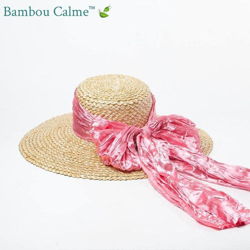 Chapeau de Paille avec Ruban Rose L'Anglaise | Bambou Calme