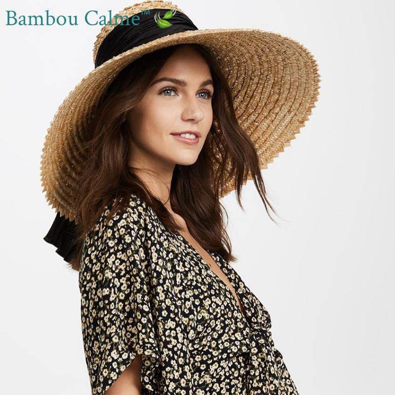 Grand Chapeau de Paille avec Ruban Noir L'Anglaise | Bambou Calme
