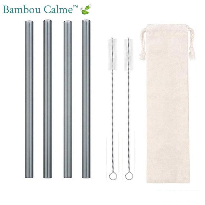 Pailles Grises en Verre avec Étui Crème et Goupillon | Bambou Calme