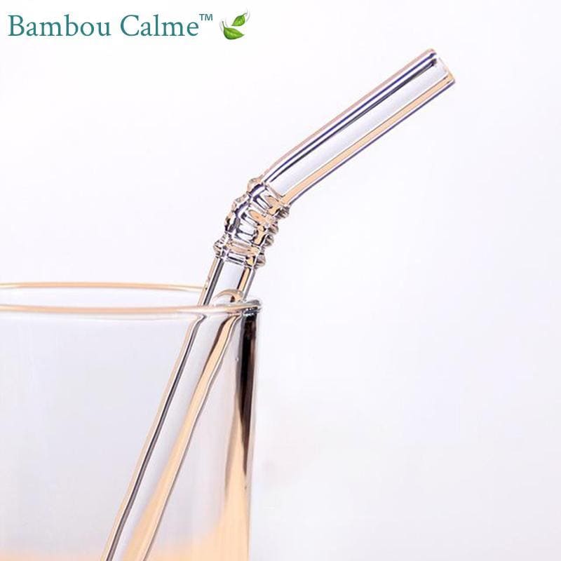 Pailles en Verre Nature avec Col | Bambou Calme