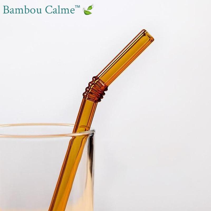 Pailles en Verre Orange avec Col | Bambou Calme