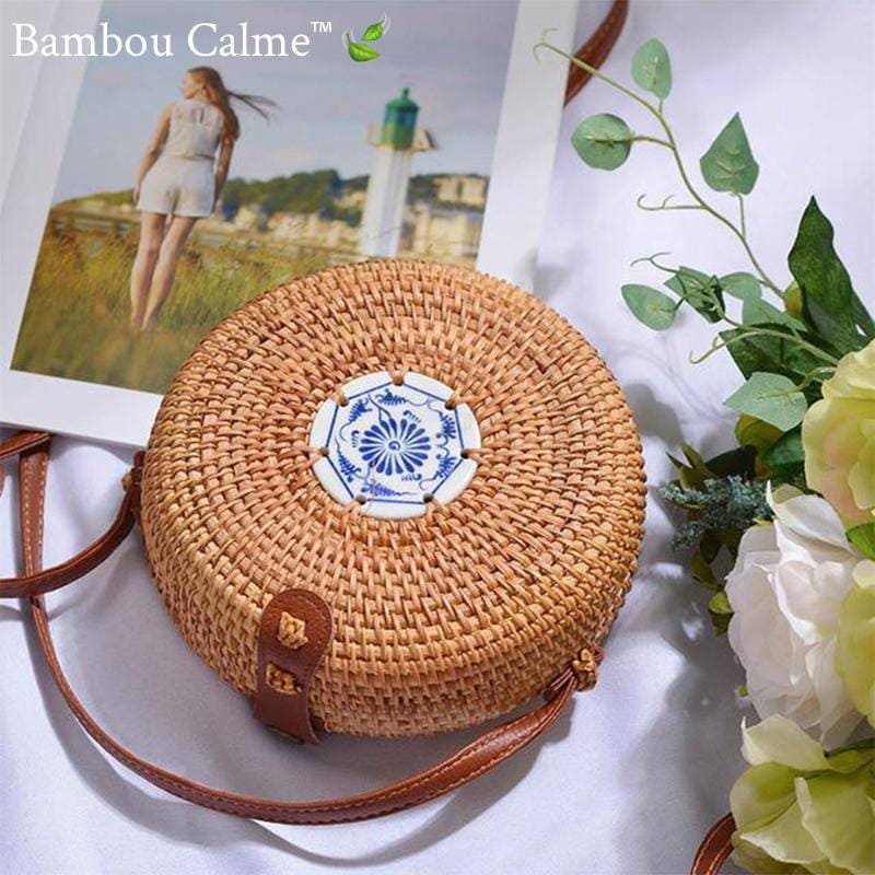 Sac Rond Paille Faience | Bambou Calme