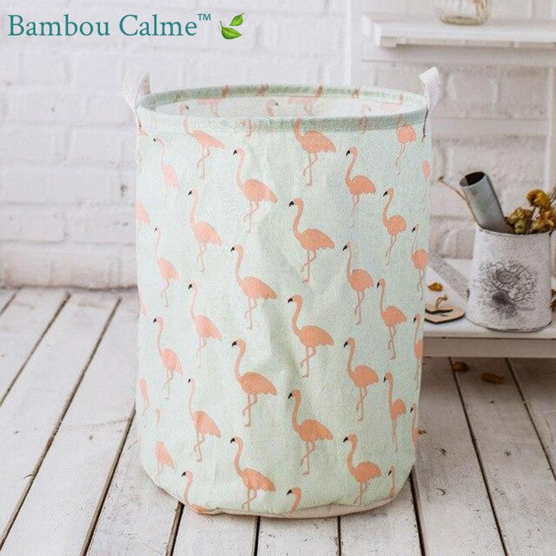 Panier à Linge Rond Flamant Rose Chill | Bambou Calme