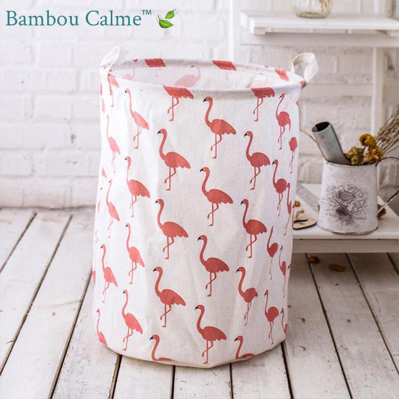 Panier à Linge Rond Flamant Rose Sun | Bambou Calme