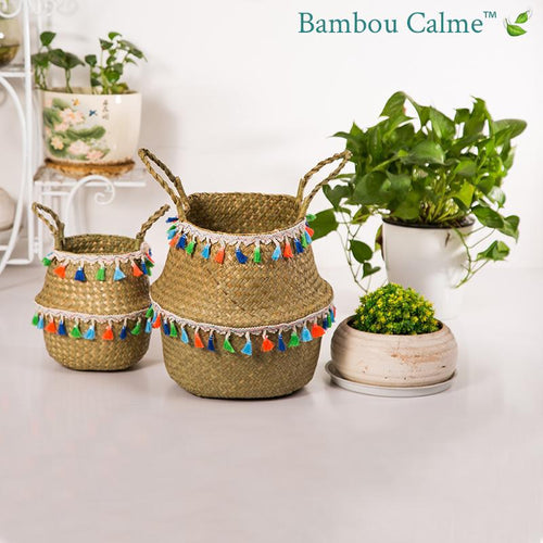Panier tissé à Grelots pour Pot de fleurs | Bambou Calme™ 🍃