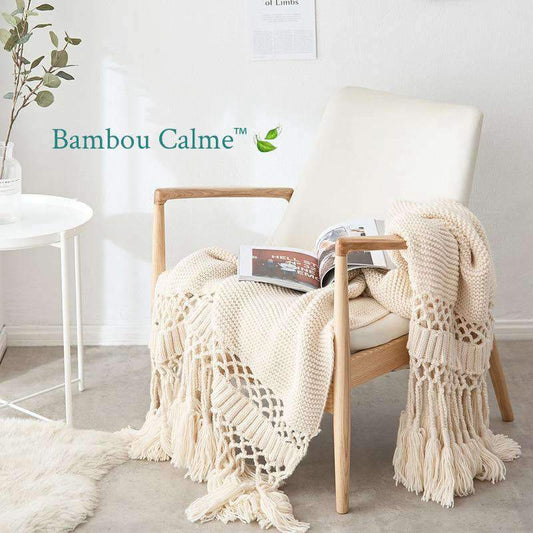 Plaids PompomCocooning tricotés main | Bambou Calme