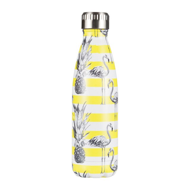 Gourde Inox Marinière Jaune Ananas Flamant Rose