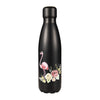 Gourde Inox Flamant Rose Fleurs sur fond Noir Mat