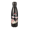 Gourde Inox Flamant Rose Fleurs sur fond Noir Mat