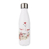 Gourde Inox Flamant Rose Fleurs sur fond Blanc Mat