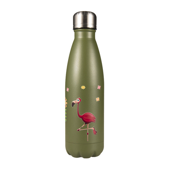 Gourde Inox Flament Rose sur fond Kaki Mat