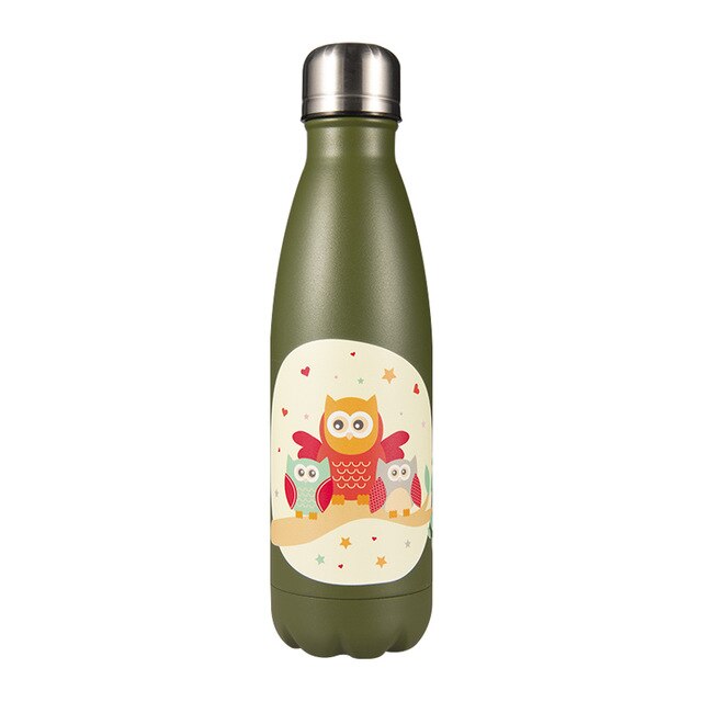 Gourde Inox Famille Hibou Kaki Mat