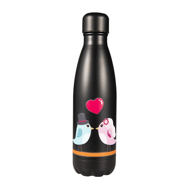 Gourde Inox Couple Hibou sur fond Noir Mat