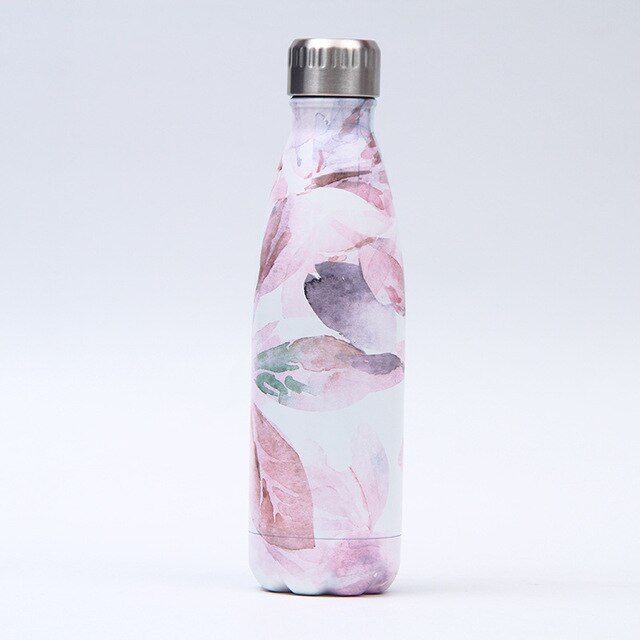 Gourde Inox Fleurs Peinture Pastel Rose