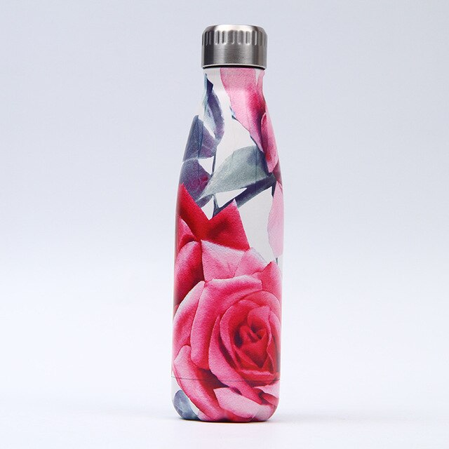 Gourde Inox Peinture Fleurs Rosier Jardin